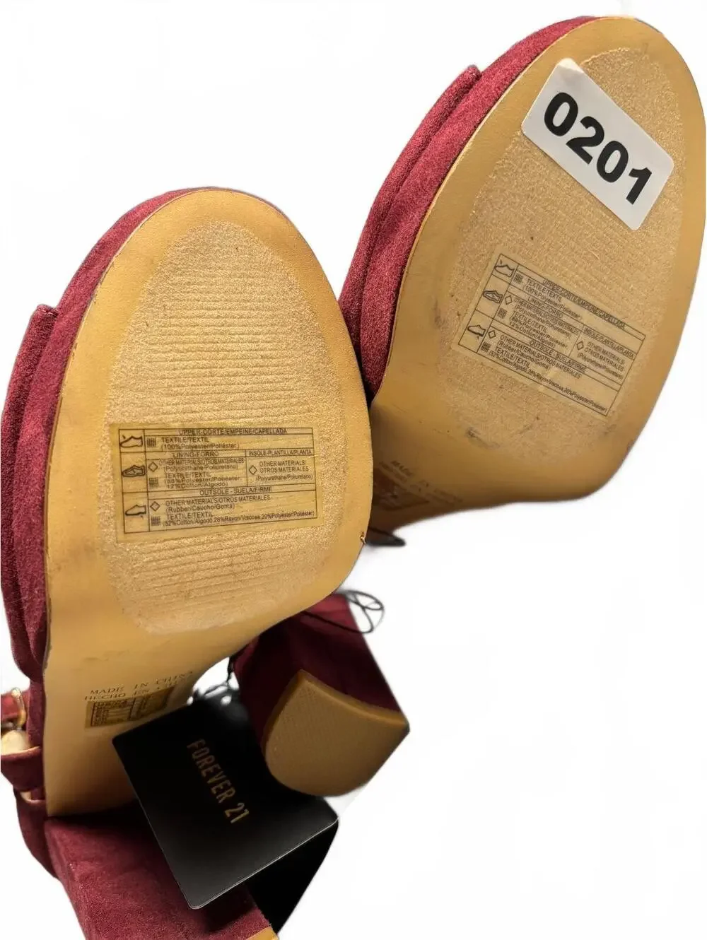 Forever 21 Burgundy Suede Block Heel Sandals with Ankle Strp